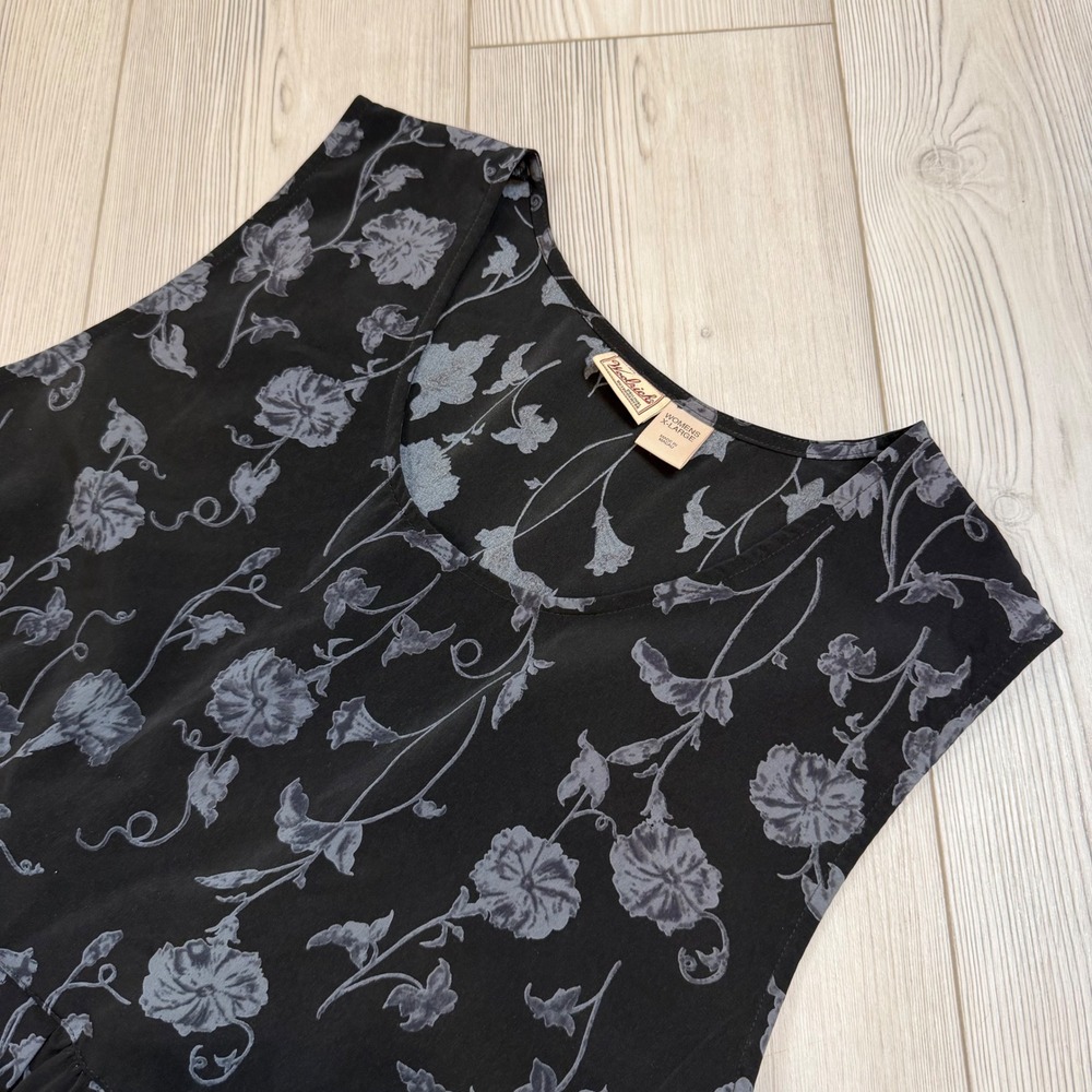 Woolrich Vintage Black Floral Sleeveless Button Front Midi Dress Xl 5962 View 5